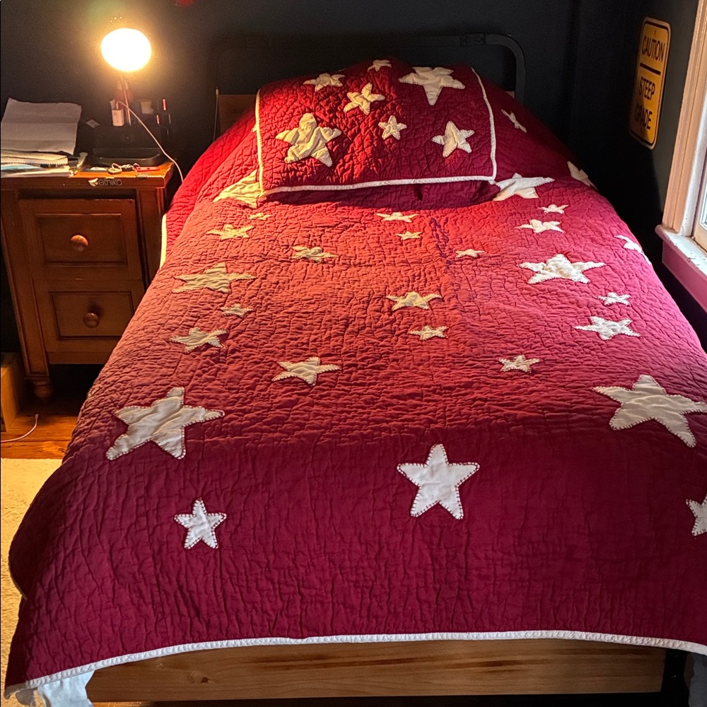 Pottery Barn Kids Red Quilted Star Appliqué Quilt